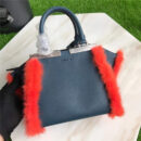 8771 FENDI 芬迪 minl3JouRS 时尚款 柔软小牛皮 貂毛手提包挎包 蓝灰色
