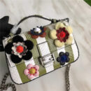 8765C FENDI DOUBLE MICRO BAGUETTE 水蛇皮蟒蛇皮 花朵装饰 绿配白
