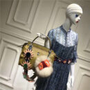 8776 FENDI 芬迪 小牛皮 褶皱波浪饰边 手提单肩包 黄棕色