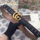 Gucci 古驰 欧洲专柜新款 纯手工镶钉 原版古铜金属扣头 双G腰带 纯黑