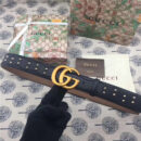 Gucci 古驰 欧洲专柜新款 纯手工镶钉 原版古铜金属扣头 双G腰带 纯黑