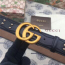 Gucci 古驰 欧洲专柜新款 纯手工镶钉 原版古铜金属扣头 双G腰带 纯黑