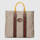 473870 GUCCI GG Supreme高级人造帆布 绿色红色织带装饰 购物袋 乌木色