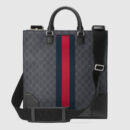 478326 GUCCI 气场猫贴花 GG Supreme高级人造帆布 购物袋 黑灰色