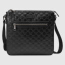 406408 GUCCI Gucci Signature真皮 前襟拉链 中号扁平 邮差包 黑色