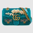 446744 GUCCI GG Marmont系列 刺绣 人形花纹天鹅绒 迷你手袋 湖蓝色