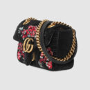 446744 GUCCI GG Marmont系列 刺绣 人形花纹天鹅绒 迷你手袋 黑色