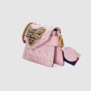 453778 GUCCI Broadway 系列 皮革 铆钉 金属蜜蜂 迷你手袋 粉色