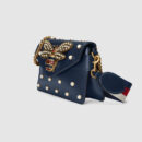 453778 GUCCI Broadway 系列 皮革 铆钉 金属蜜蜂 迷你手袋 蓝色