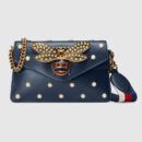 453778 GUCCI Broadway 系列 皮革 铆钉 金属蜜蜂 迷你手袋 蓝色