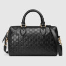453573 Gucci Signature 柔软质地 皮革 手提包 波士顿包 黑色