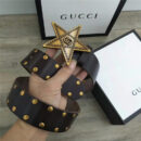 473030 GUCCI新款 复古五角星扣 进口牛皮 腰带 啡色