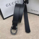 GUCCI 古驰 2017畅销女款 双面进口平纹 头层牛皮 龙头花纹扣 黑带白钻银扣