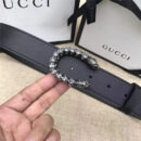GUCCI 古驰 2017畅销女款 双面进口平纹 头层牛皮 龙头花纹扣 黑带白钻银扣