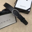 GUCCI 古驰 2017畅销女款 双面进口平纹 头层牛皮 龙头花纹扣 黑带白钻银扣