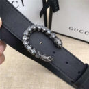GUCCI 古驰 2017畅销女款 双面进口平纹 头层牛皮 龙头花纹扣 黑带白钻银扣