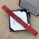 GUCCI 古驰 2017畅销女款 双面进口平纹 头层牛皮 龙头花纹扣 红带白钻银扣