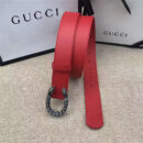 GUCCI 古驰 2017畅销女款 双面进口平纹 头层牛皮 龙头花纹扣 红带白钻银扣
