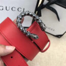 GUCCI 古驰 2017畅销女款 双面进口平纹 头层牛皮 龙头花纹扣 红带白钻银扣