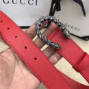 GUCCI 古驰 2017畅销女款 双面进口平纹 头层牛皮 龙头花纹扣 红带白钻银扣