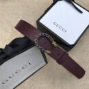 GUCCI 古驰 2017畅销女款 双面进口平纹 头层牛皮 龙头花纹扣 啡带蓝钻金扣