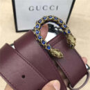 GUCCI 古驰 2017畅销女款 双面进口平纹 头层牛皮 龙头花纹扣 啡带蓝钻金扣