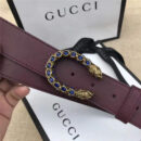 GUCCI 古驰 2017畅销女款 双面进口平纹 头层牛皮 龙头花纹扣 啡带蓝钻金扣