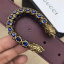 GUCCI 古驰 2017畅销女款 双面进口平纹 头层牛皮 龙头花纹扣 啡带蓝钻金扣