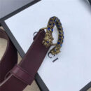 GUCCI 古驰 2017畅销女款 双面进口平纹 头层牛皮 龙头花纹扣 啡带蓝钻金扣