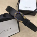 GUCCI 古驰 2017畅销女款 双面进口平纹 头层牛皮 龙头花纹扣 黑带蓝钻金扣