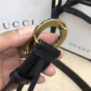 GUCCI 古驰 2017畅销女款 双面进口平纹 头层牛皮 龙头花纹扣 黑带蓝钻金扣