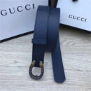 GUCCI 古驰 2017畅销女款 双面进口平纹 头层牛皮 龙头花纹扣 蓝带蓝钻金扣