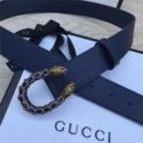 GUCCI 古驰 2017畅销女款 双面进口平纹 头层牛皮 龙头花纹扣 蓝带蓝钻金扣