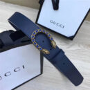 GUCCI 古驰 2017畅销女款 双面进口平纹 头层牛皮 龙头花纹扣 蓝带蓝钻金扣