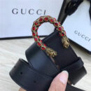 GUCCI 古驰 2017畅销女款 双面进口平纹 头层牛皮 龙头花纹扣 黑带红钻金扣