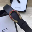 GUCCI 古驰 2017畅销女款 双面进口平纹 头层牛皮 龙头花纹扣 黑带红钻金扣