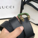 GUCCI 古驰 2017畅销女款 双面进口平纹 头层牛皮 龙头花纹扣 黑带绿钻金扣