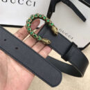 GUCCI 古驰 2017畅销女款 双面进口平纹 头层牛皮 龙头花纹扣 黑带绿钻金扣