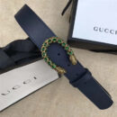 GUCCI 古驰 2017畅销女款 双面进口平纹 头层牛皮 龙头花纹扣 蓝带绿钻金扣