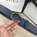 GUCCI 古驰 2017畅销女款 双面进口平纹 头层牛皮 龙头花纹扣 蓝带绿钻金扣