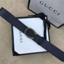 GUCCI 古驰 2017畅销女款 双面进口平纹 头层牛皮 龙头花纹扣 蓝带绿钻金扣