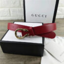 473030 GUCCI 新款 复古纯铜龙头扣 女士腰带 红色
