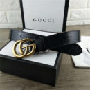 GUCCI 新款 进口头层牛皮压鳄鱼纹 双G带扣 女士腰带 黑色