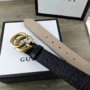 GUCCI 新款 进口头层牛皮压鳄鱼纹 双G带扣 女士腰带 黑色