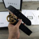 GUCCI 新款 进口头层牛皮压鳄鱼纹 双G带扣 女士腰带 黑色