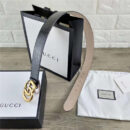 GUCCI 新款 进口头层牛皮压鳄鱼纹 双G带扣 女士腰带 黑色