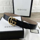 GUCCI 新款 进口头层牛皮压鳄鱼纹 双G带扣 女士腰带 黑色