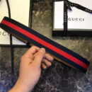 Gucci 古驰 爆款 织带拼皮 虎头图案五金搭扣 男士腰带 红蓝织带黑皮