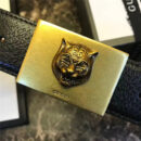 Gucci 古驰 爆款 织带拼皮 虎头图案五金搭扣 男士腰带 红蓝织带黑皮
