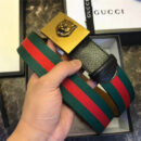 Gucci 古驰 爆款 织带拼皮 虎头图案五金搭扣 男士腰带 红绿织带黑皮